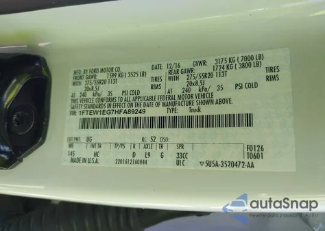 2017 Ford F-150 Lariat from USA, damaged, VIN 1FTEW1EG7HFA89249